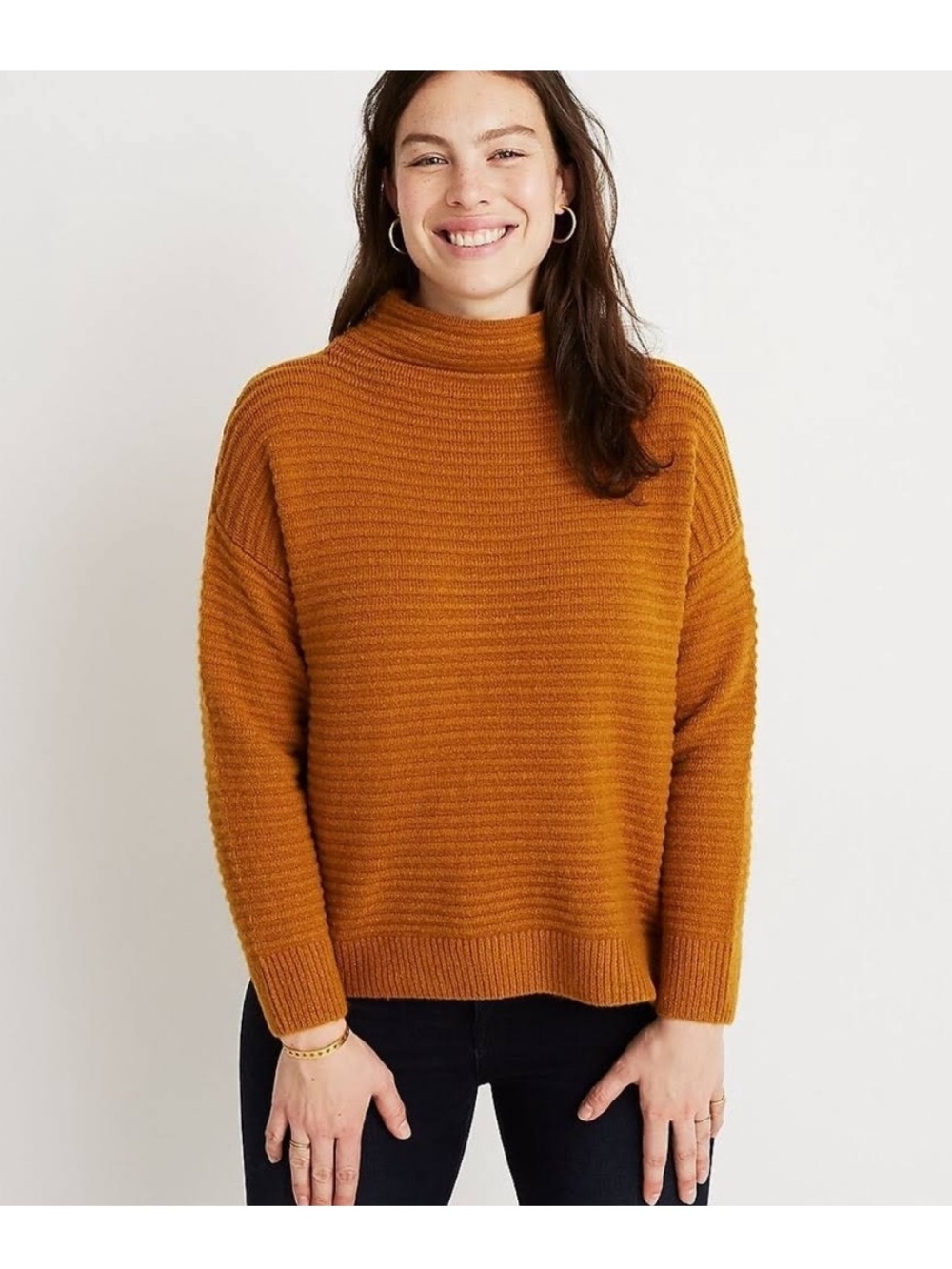 Madewell Belmont Mock Neck Sweater Cozy Ribbed Size XXL Wool Blend Burnt Sienna
